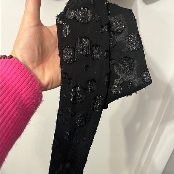 J. Crew Black and Silver Metallic Wrap Bishop Long Sleeve Top Small - Picture 7 of 9